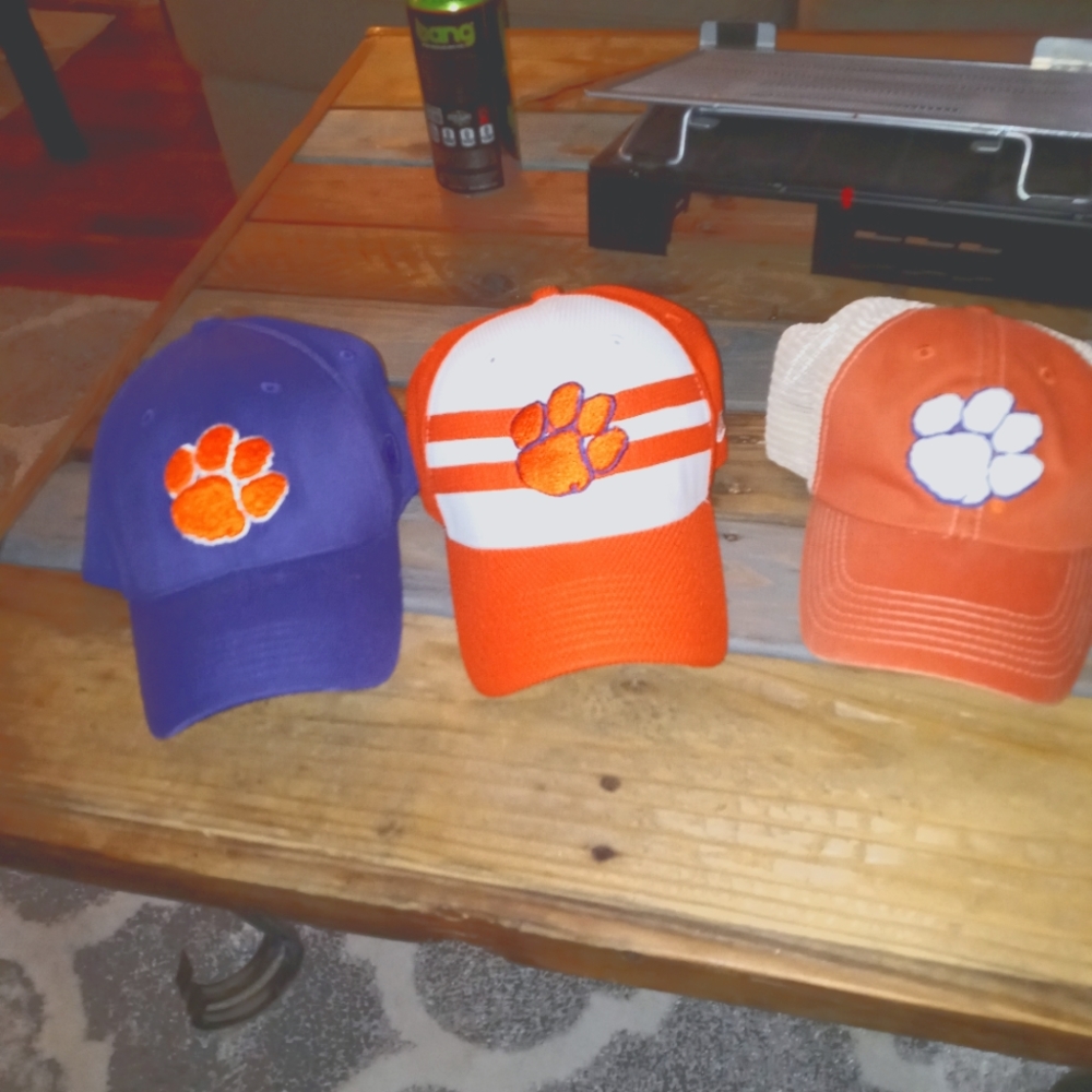3 Clemson Tigers Caps. 2 fitted. Size med/large.